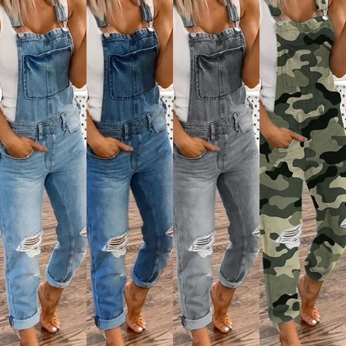 

2021 new sports Scotch Soda double shoulder strap holes denim plus size trousers jumpsuit women's casual Strap jean, Customized color