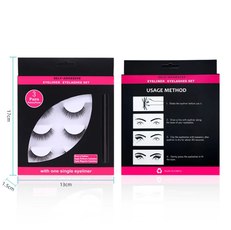 

Wholesale High Quality 3 pair Magnetic False Mink Eyelashes Set, Black