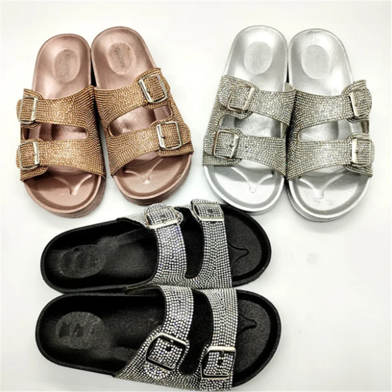 

Hot Sale Outdoor Buckle Rainbow PVC Crystal Slides for Women, As pic show, customized