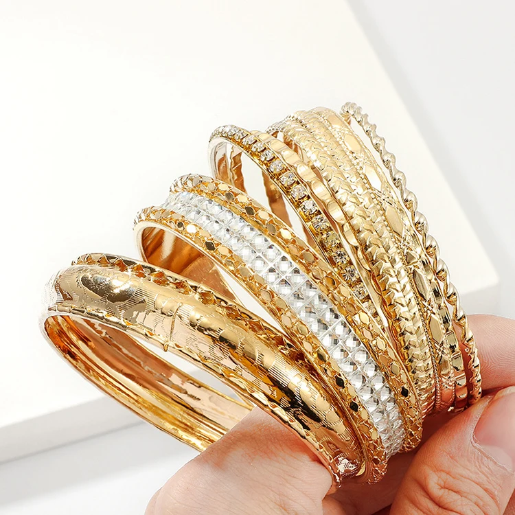 

Retro Romantic Dazzle Alloy Gold - plasted Multi Layer Bracelet Set 9Pcs/set Jewelry Bangle Bracelet For Women