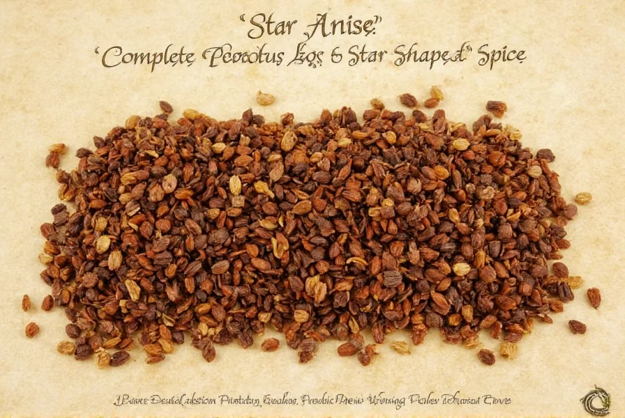 Whole star anise pods next to ground star anise