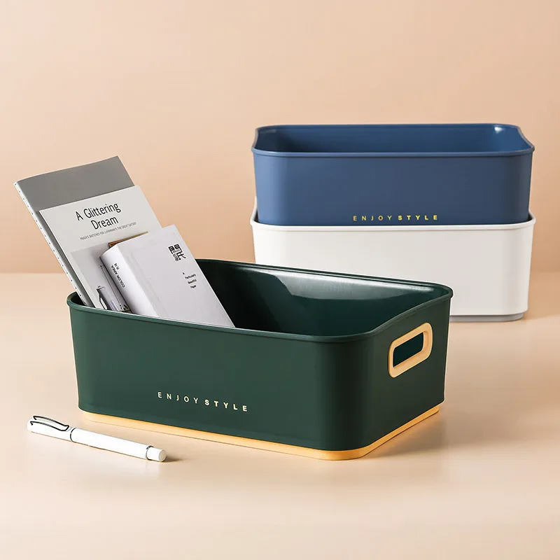 

Desktop Storage basket living room sundries storage basket cosmetics storage box snacks toy finishing box, Green/blue/white