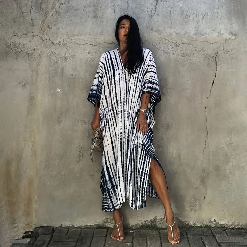 

Bohemian Printed Kaftan Sexy Cover Up Beachwear, Cotton Women Beach Cover Up