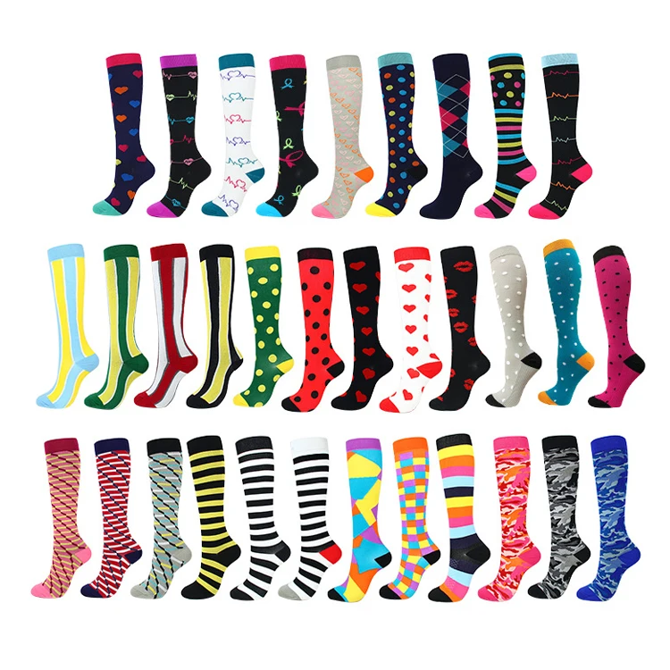 

wholesale custom design 20-30mmhg fashion nurse football medical knee high running cycling sport stockings compression socks men, Multi color