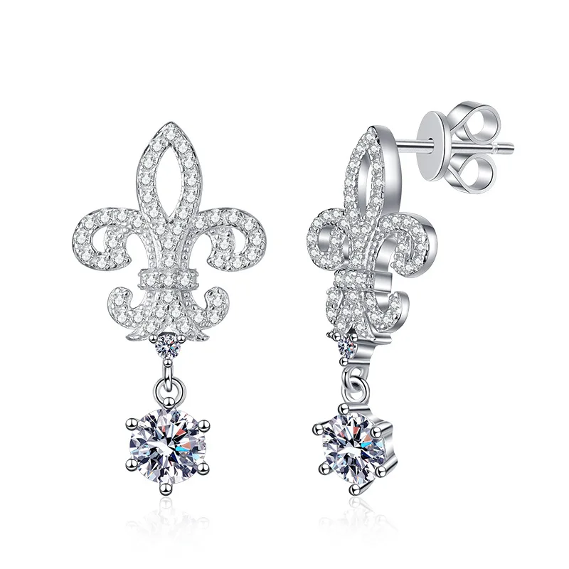 Sterling Silver Charm Moissanite Earrings with Geometric Channel Setting Women's Classic Statement Jewelry
