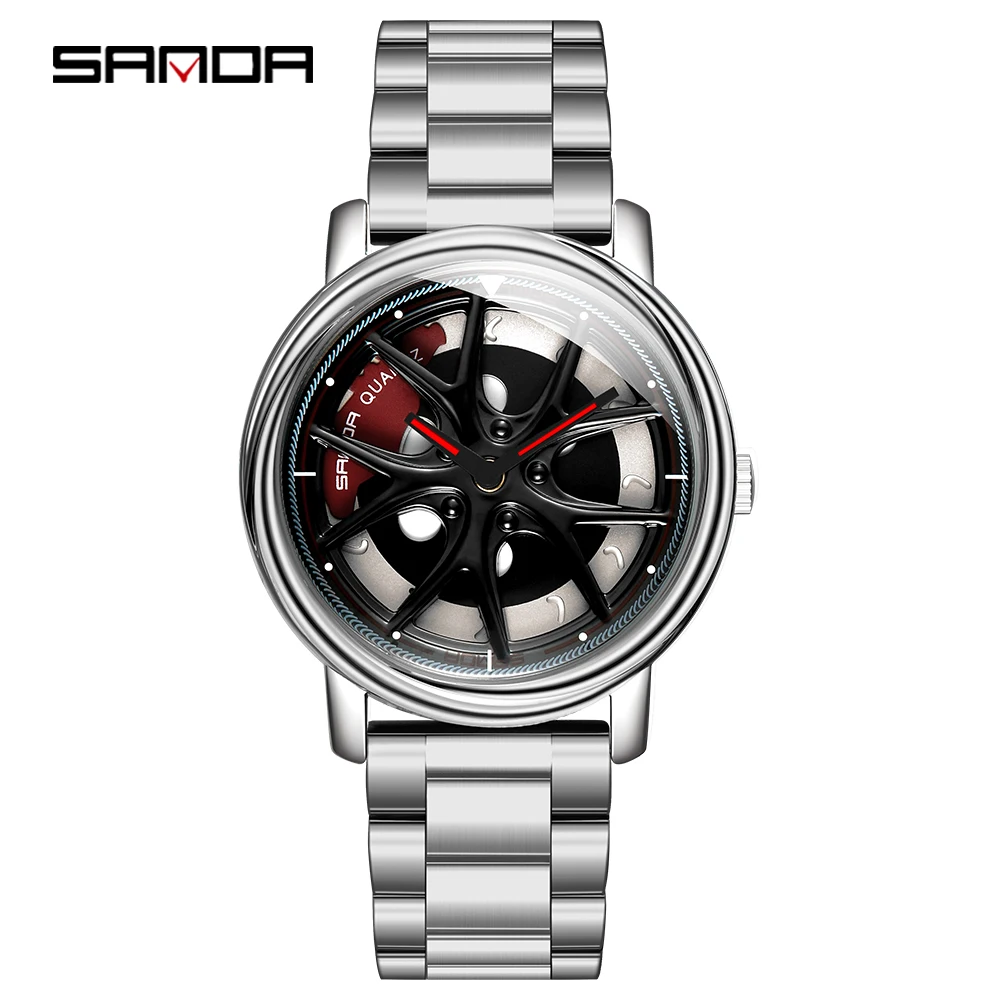 

SANDA Hot Sell 2020 Car Rim Hub Wheel Watch Custom Design Car Rim Sports Wheel Watch Waterproof Creative Male Watches Men's W, Multi colors