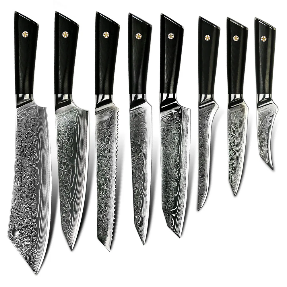 

Professional 8 Piece Damascus kitchen Knives set VG 10 Steel Core 67 layers with Black G10 handle