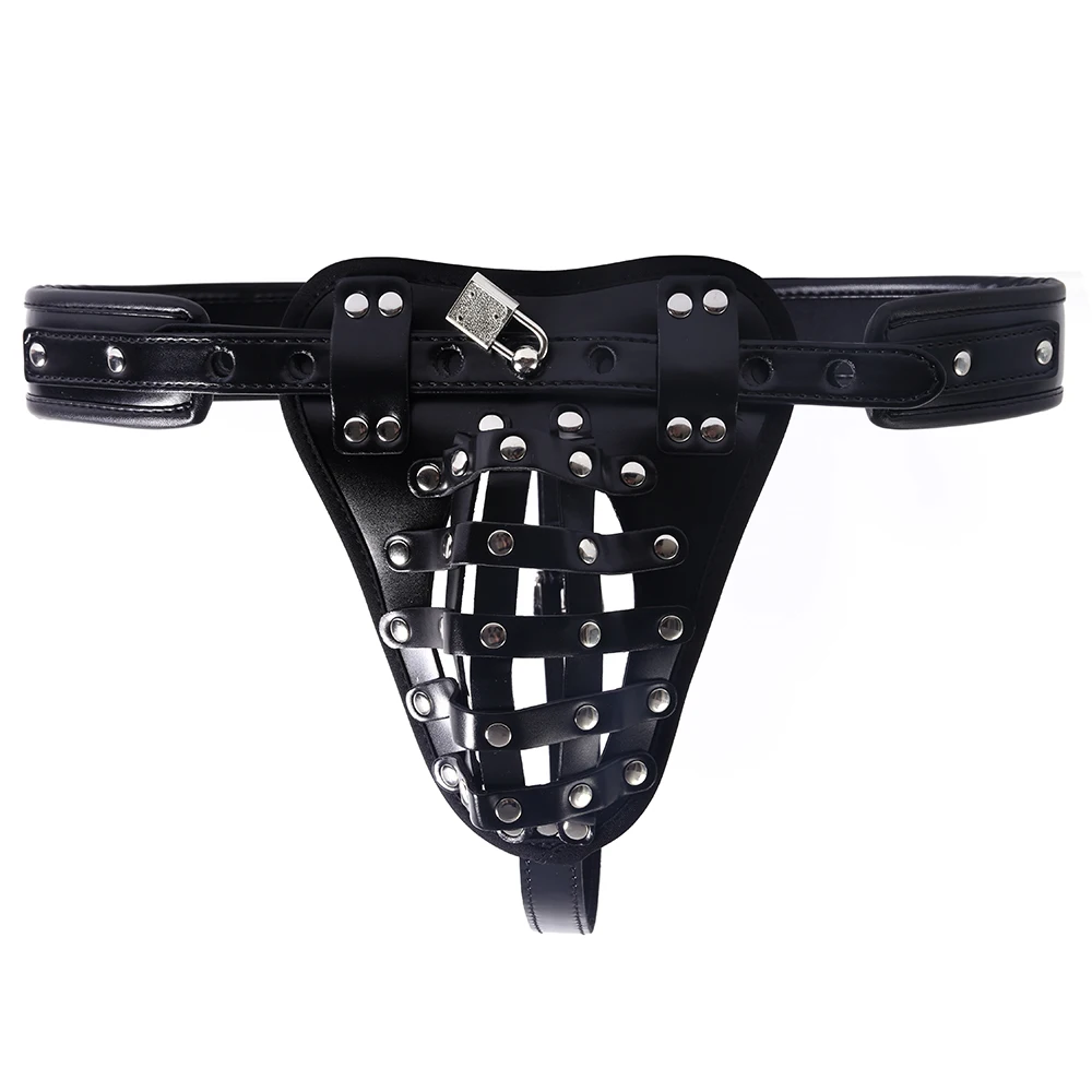 

Wholesale SM Leather Bondage Men Chastity Panties With Lock Cage For Male Chastity Penis Cage Pants