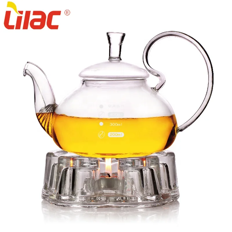 

Lilac Free Sample 600ml/750ml/1100ml handmade heart candle base and infuser borosilicate glass teapot warmer with sharp pour