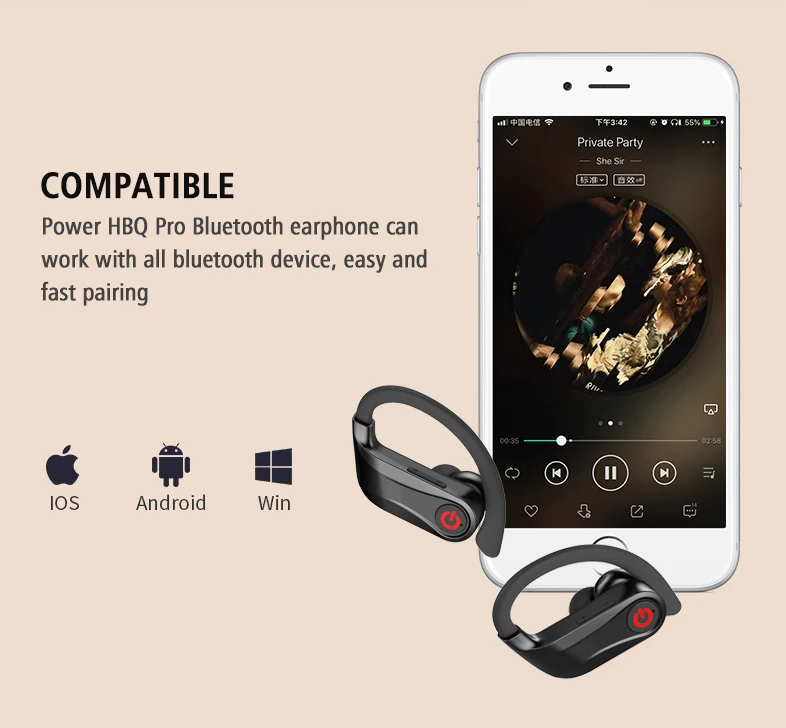 Power HBQ PRO TWS wireless earphones Bluetooth 5.0 earburds Stereo Sport headphones 950mah case Waterproof ear hook Headsets - ANKUX.COM