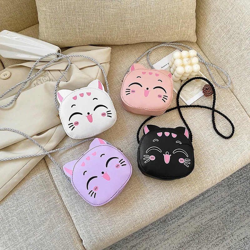 

Wholesale Fashion Design Cat PU small kids purses and handbags little girls Cute ladies Children crossbody shoulder Wallet bag, 4 colors