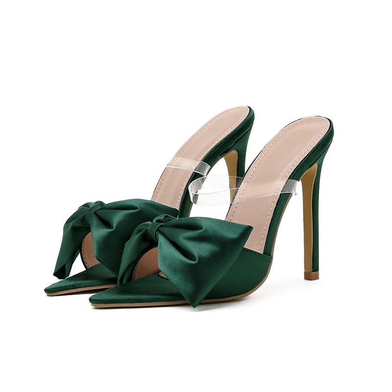 

Women's Large Bow-knot Sexy Slippers Pointed Toe High Heel Stiletto Pumps Shoes Dress Party Ladies Slides Plus Size 35-42
