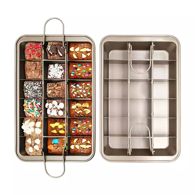 

New Cake Tin Brownie Dividers Lifting Base Square Cake Tin Non-Stick Brownie Baking Mould, Brown