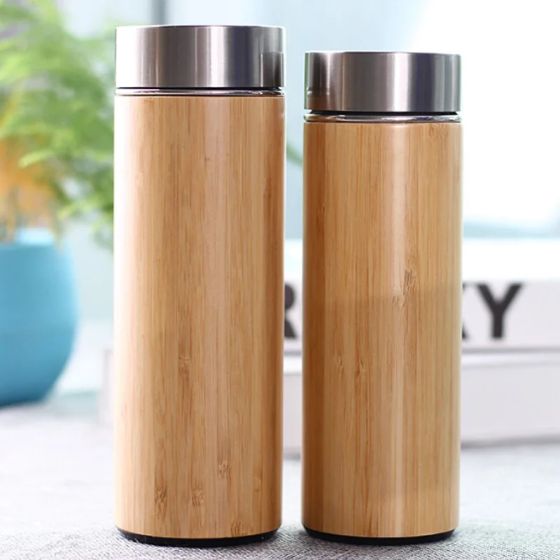 

410ml/500ml 304 Stainless Steel Thermo Travel Water Bamboo Bottle with Tea Infuser/ Bamboo Tumbler with Tea Infuser Strainer, Customized colors acceptable