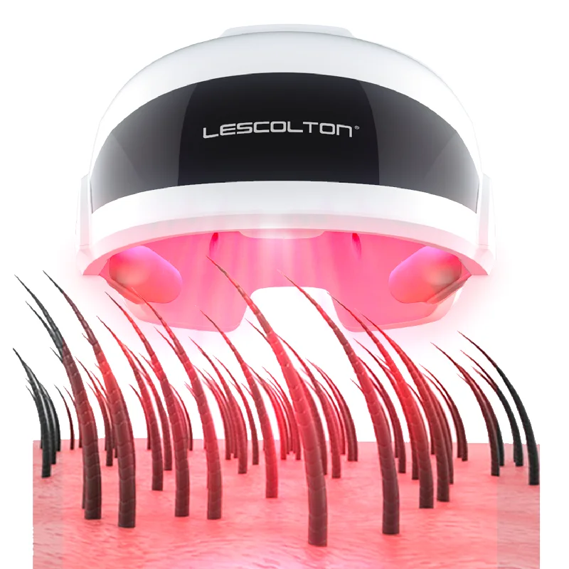 

Lescolton original ls-d601 home use device red light hair growth 56 diodes laser led infrared cap therapy lllt helmet machine, White/red/silver