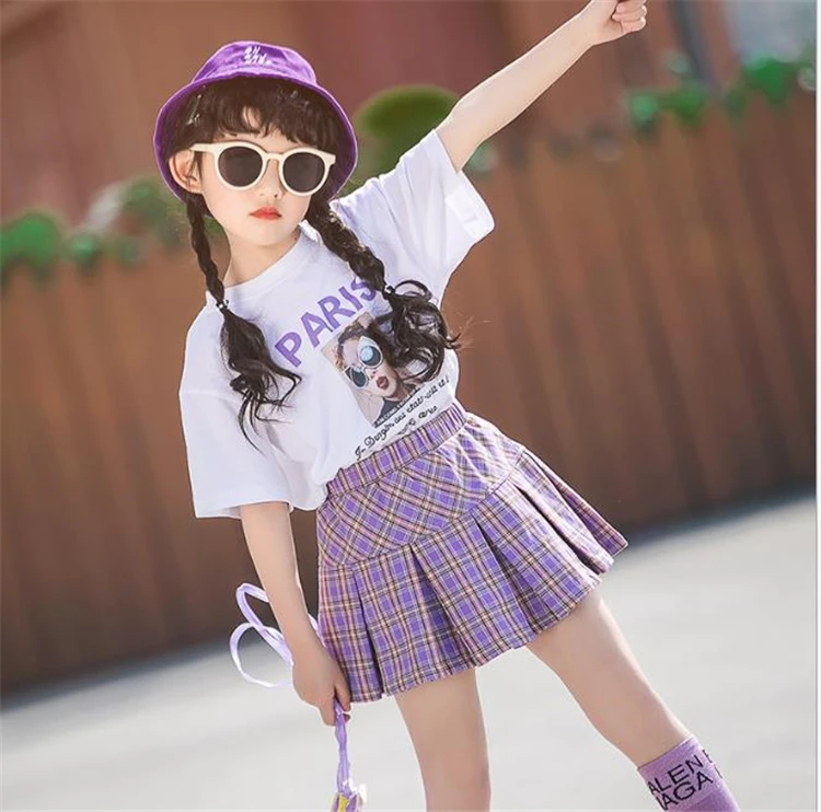 

WHS07 Children Clothing Sets for Girls Sport Clothes Navy Style Striped+Skirts Girls Sports Suits Teenage Kids Tracksuits