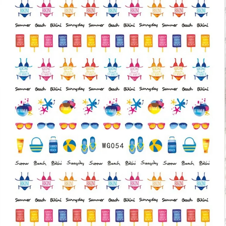 

Paso Sico WG049-077 Popular Summer Holiday Sea Starfish Green Plants Leaves Flower Adhesive Nail Stickers for 3D Finger Design