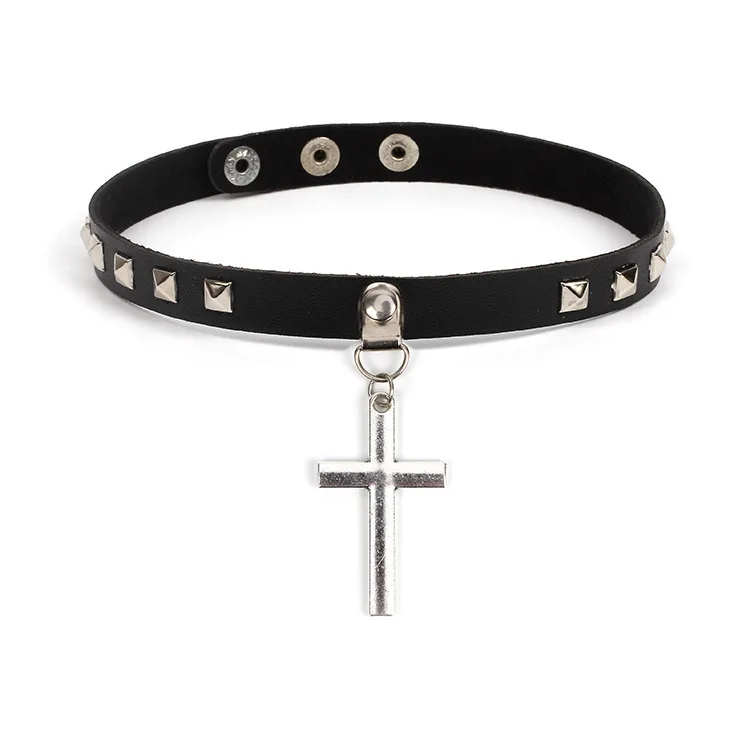 

Cross Leather Choker Wholesale Gothic Jewelry, Black, red