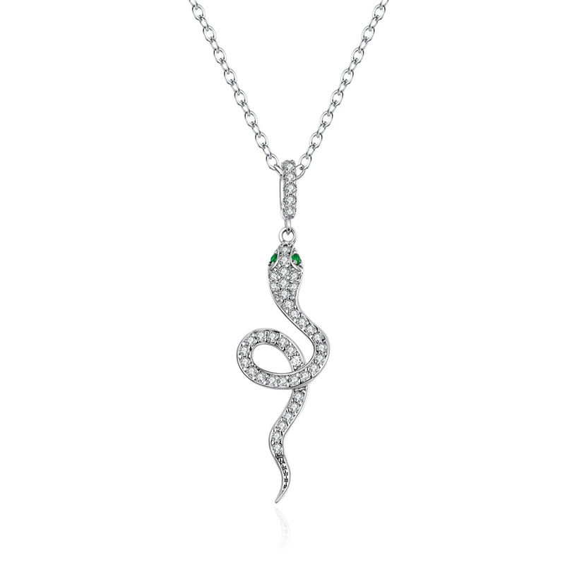

925 Sterling Silver Radiant Clear CZ Snake Heart Pendant Necklace for Women Family Gifts Fine Jewelry