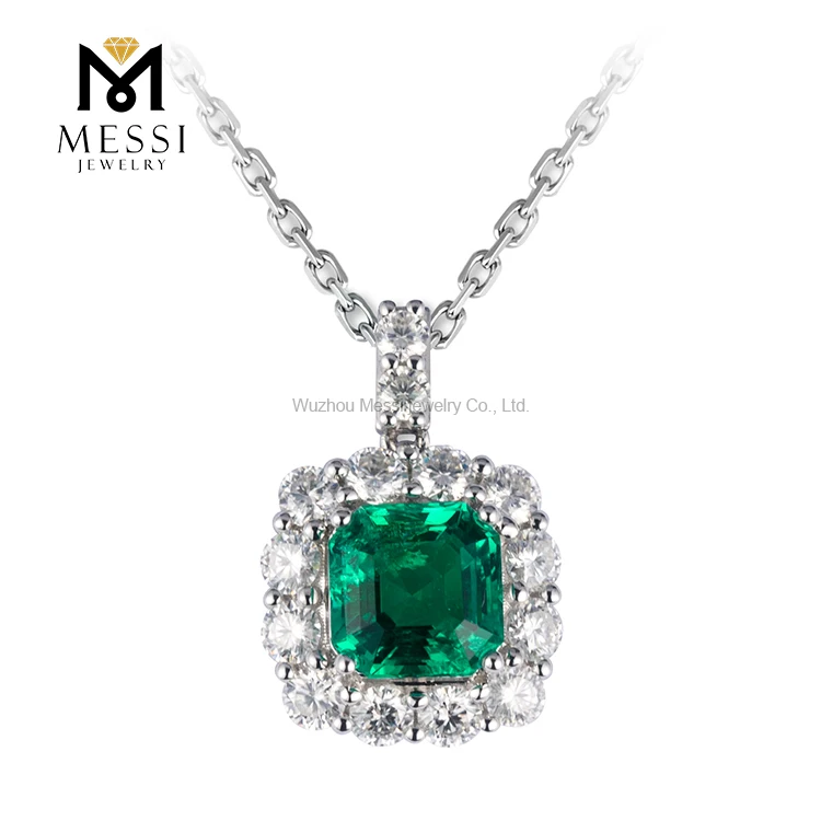 

Messi Gems Fashion Lady 14/18k Gold Lab Grown Emerald Pendant Necklace