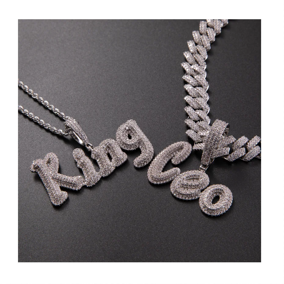 

Custom Name Cuban Link Chain Necklace with Name 18K Gold Plated CZ 2 Layer Letter Name Rapper Bling Jewelry, Refer to photos or according to your requirements