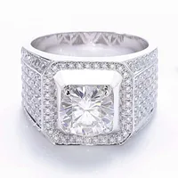 

Men Diamond Ring 18K Solid Gold 9mm Round Moissanite Diamond Engagement White Gold Rings for Men