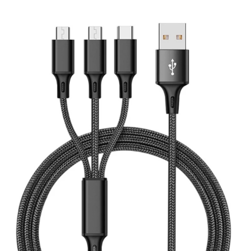 

2021 New Design Factory Price 3 in 1 Multi Function Charging Data Cable High Quality Adapter Cable For iPhone Type-C Phone, Black white and custom color
