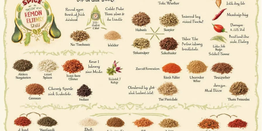 Healthy spices displayed alongside fruits and vegetables
