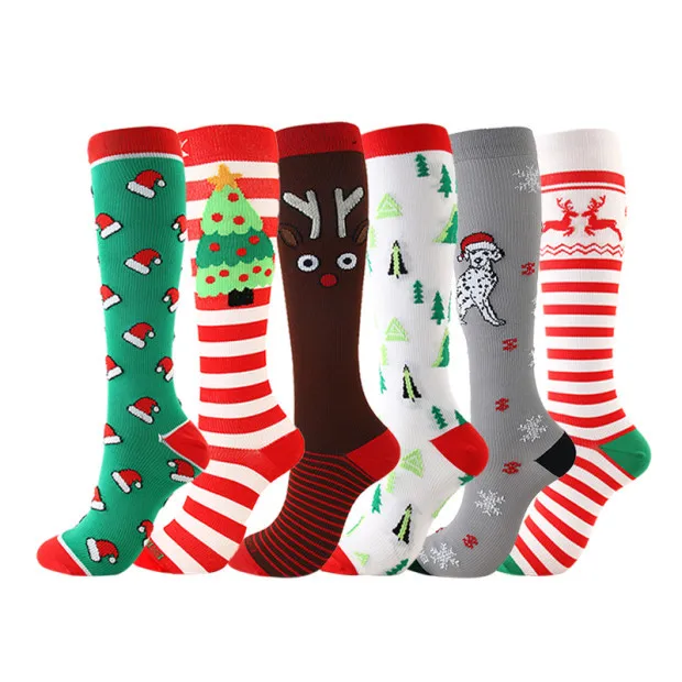 

2021 Wholesale Stock Funny Women Knee High Santa Claus Compression Christmas Socks, Like the picture