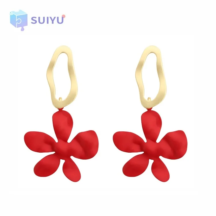 

Korean Dongdaemun New Year Spring Festival Flower Earrings Silver 925 Needle Personality Trendy Flower Charms Earrings, Red, blue