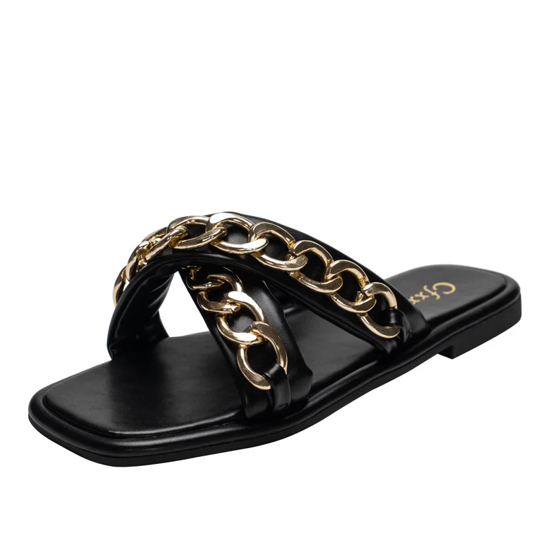 

Summer 2021 new style fashion flat ladies chain outdoor sandals and slippers ins tide women's Slippers, Colorful