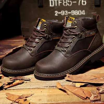 

2021 wholesale work boots cowhide high-top nubuck leather men's shoes cat Martin boots anti-smashing safety shoes Caterpillar