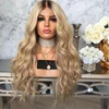 Pre Plucked Ombre Blonde Wavy Indian Virgin Hair Full Lace Wigs Transparent Lace Human Hair Wigs Wholesale