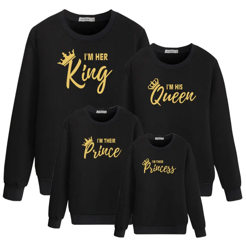 

Custom Letter Print King Queen Prince Princess Sweatshirts Wholesale Oversize Casual Pullover Spring Family Matching Clothing, Customized colors