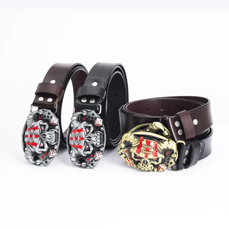 

Sterling Silver Gold Metal Waist Clown Skull Belt Buckle Adjustable Slimming Luxury Belts Genuine Leather Men