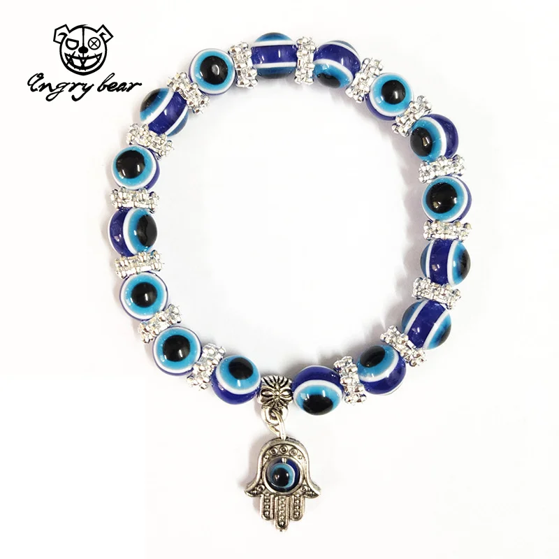 

7 Chakras Gemstone Lava Stone Hamsa Hand Bracelet Evil Blue Eye Beaded Charm Stretch Bracelet Handmade Jewelry
