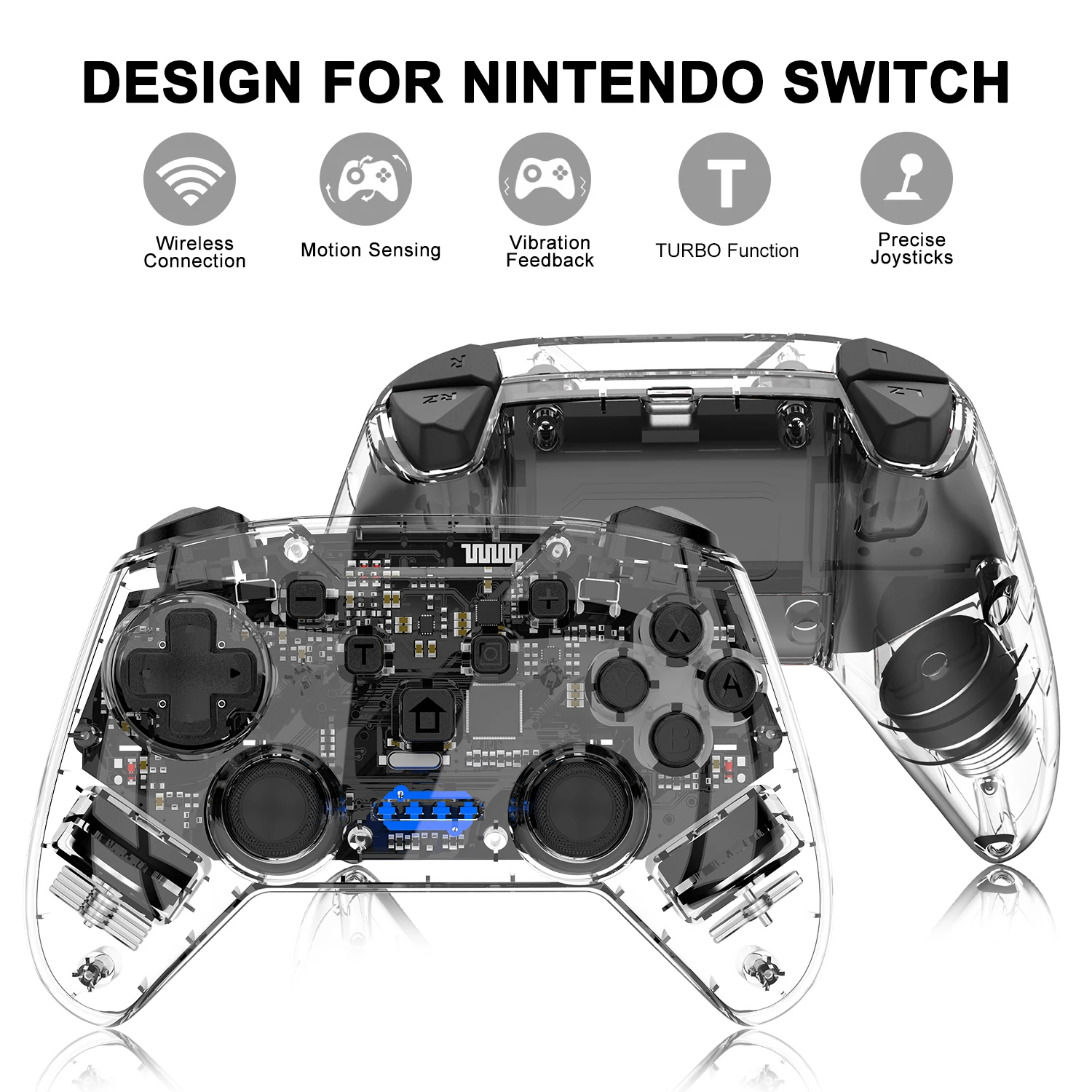 New design Bluetooth Wireless Gamepad For Nintendo Switch Pro Controller Games Joypad Joystick YS01 transparent shell case