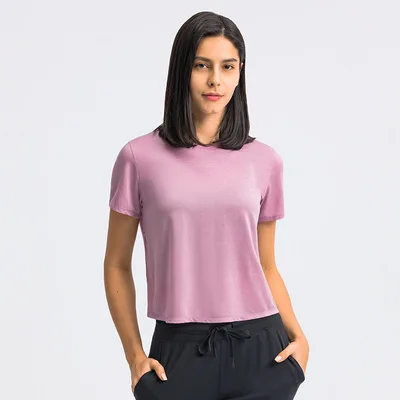 

The new summer round collar sports short sleeve women moisture absorption sweat running fitness short style yoga wear, Picture shows