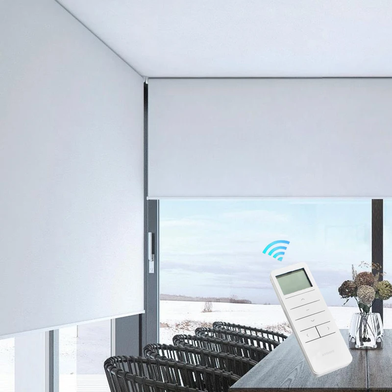 Electric Motorized Custom Roller Blinds Shades Transparent Light Filtering Professional Indoor