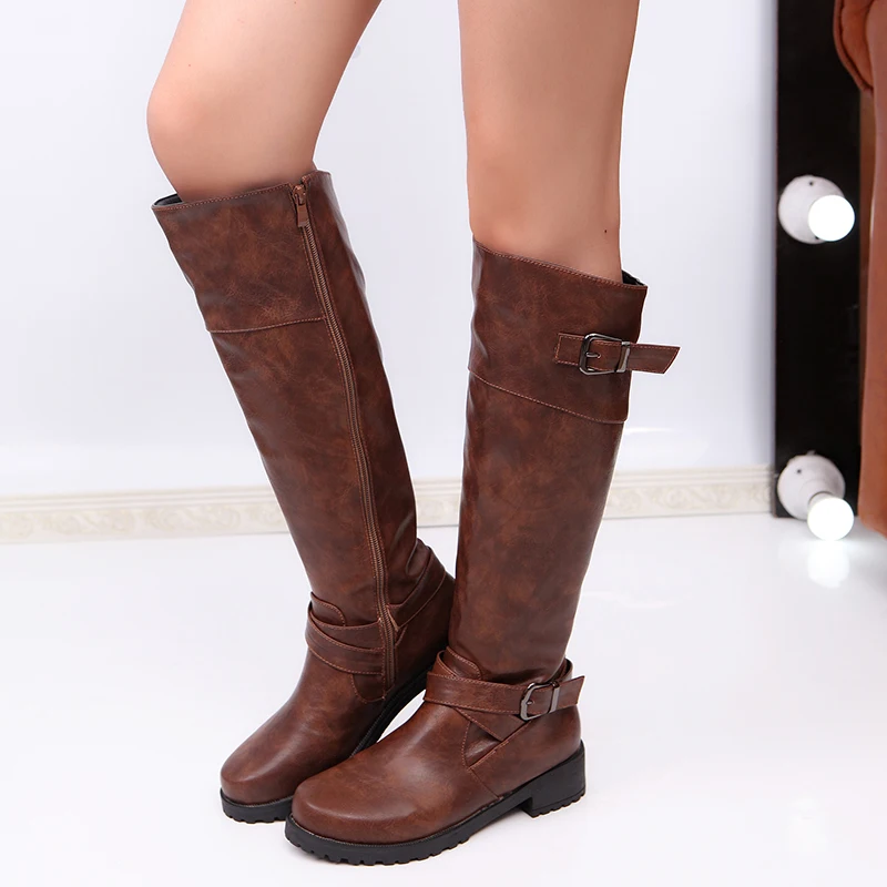 

Thigh-high lady knight leather Martin winter boots for women