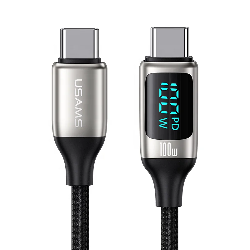 

USAMS 2023 Fast Charging Type-c to Type-C cable 100W PD Charging Data Cable with LED Digital Display 2m Cable