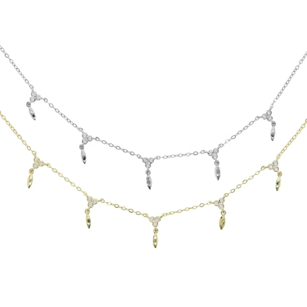 

2021 summer new arrived gold silver trendy triangle cz mini leaf choker necklaces for women girl charm wedding jewelry wholesale, Black