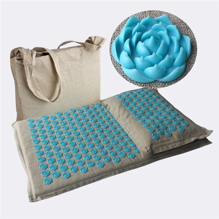 

Dropshipping Eco Linen Fabric Non-Slip Lotus Spikes Acupressure Body Mat Coconut Acupressure Mat And Pillow Set Waterproof, As picture