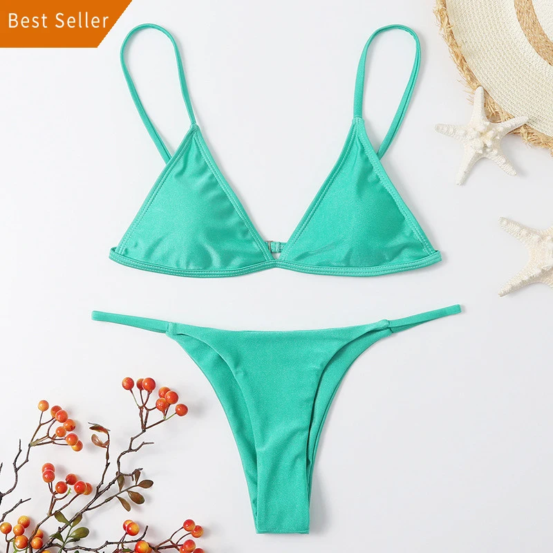 

New High Cut Thong Bathing Suit High Waist Swimsuit Solid Swimwear Women Brazilian Biquini Swim Beach Set Micro Bikini 2021