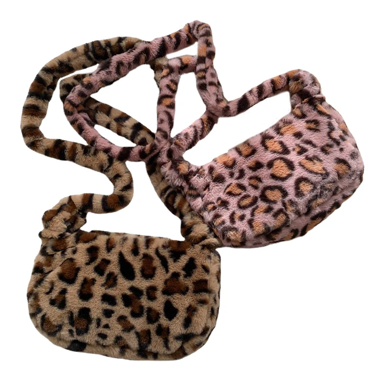 

Women Faux Fur Shoulder Bags Fluffy Plush Handbags Leopard Messenger Bag Large Capacity Crossbody Fashion Autumn Winter Bag