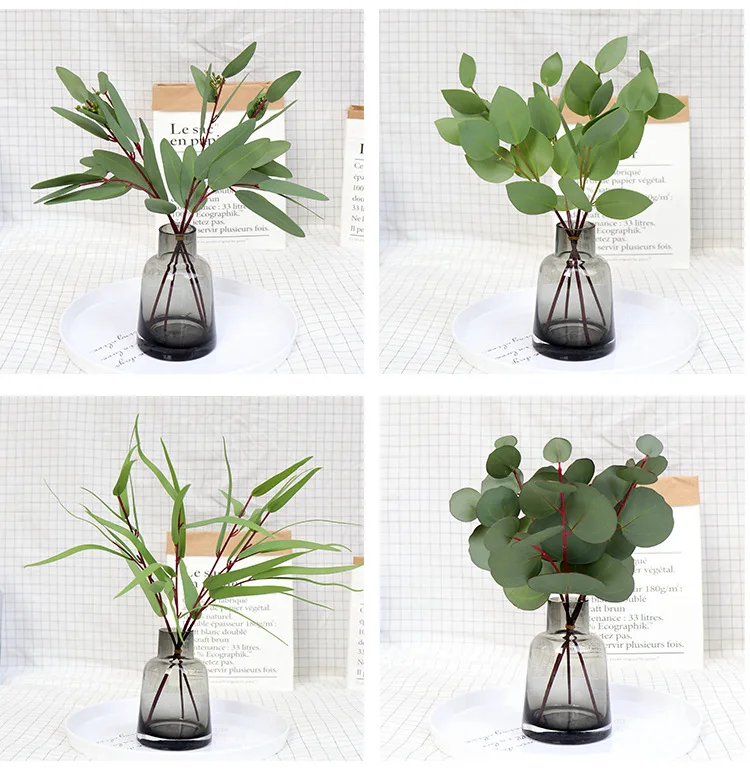 M123 Faux Flowers Supplies Real Touch Leaf Branch Artificial Eucalyptus Stem Bouquet Greenery 5436