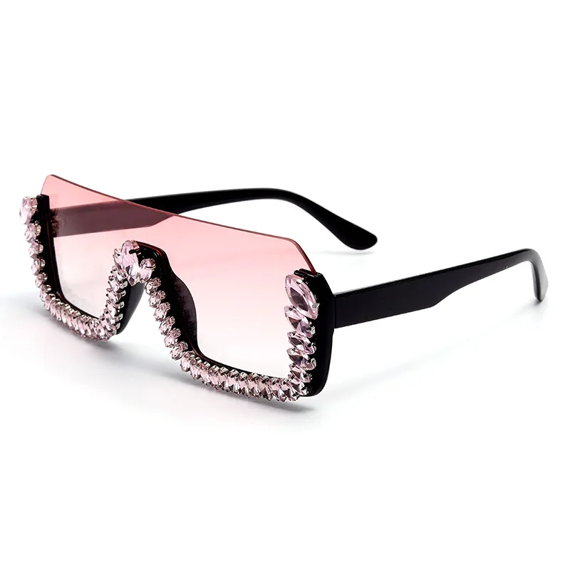 

Lbashades Fashion One Piece Luxury Ladies Sun Glasses Big Oversized Shades Half Rim Frame Diamond Women Sunglasses 2021