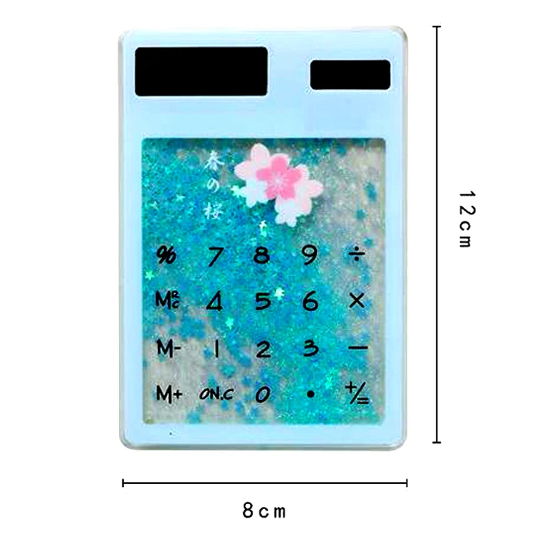 

China factory custom logo Mini 8 Digit Transparent Quicksand Solar Power Thin Pocket Calculator as promotion gifts