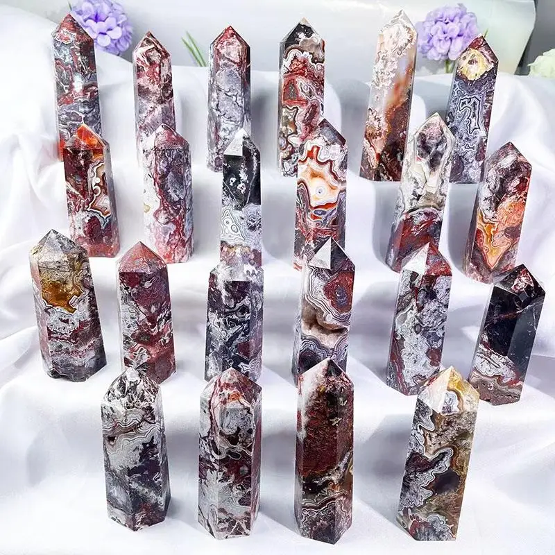 

Hot Sale Mexico Agate Stone Tower Natural Hand Carved Healing Quartz Crystal Mexican Crazy Lace Agate Point