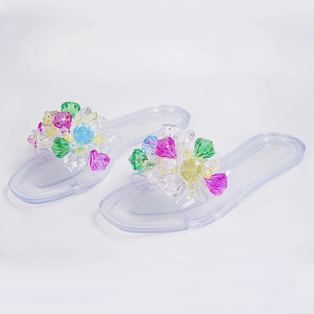 

2022 Shoes Supplier Wholesale Clear Ladies Flat Crystal Slides Woman Sandals Slippers Jelly Shoes with Diamonds for Women